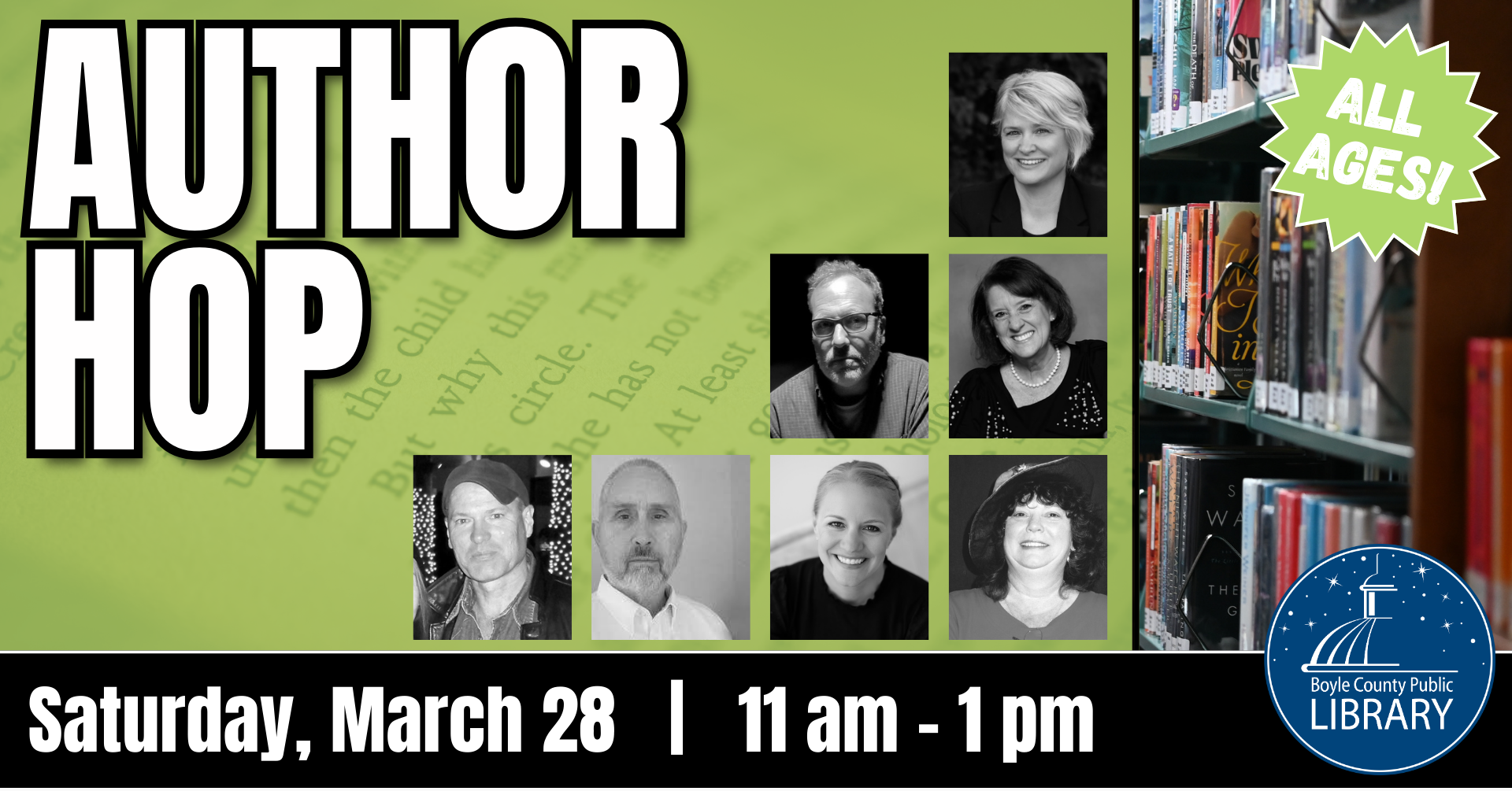 Author Hop on Saturday March 28 from 11 AM to 1 PM