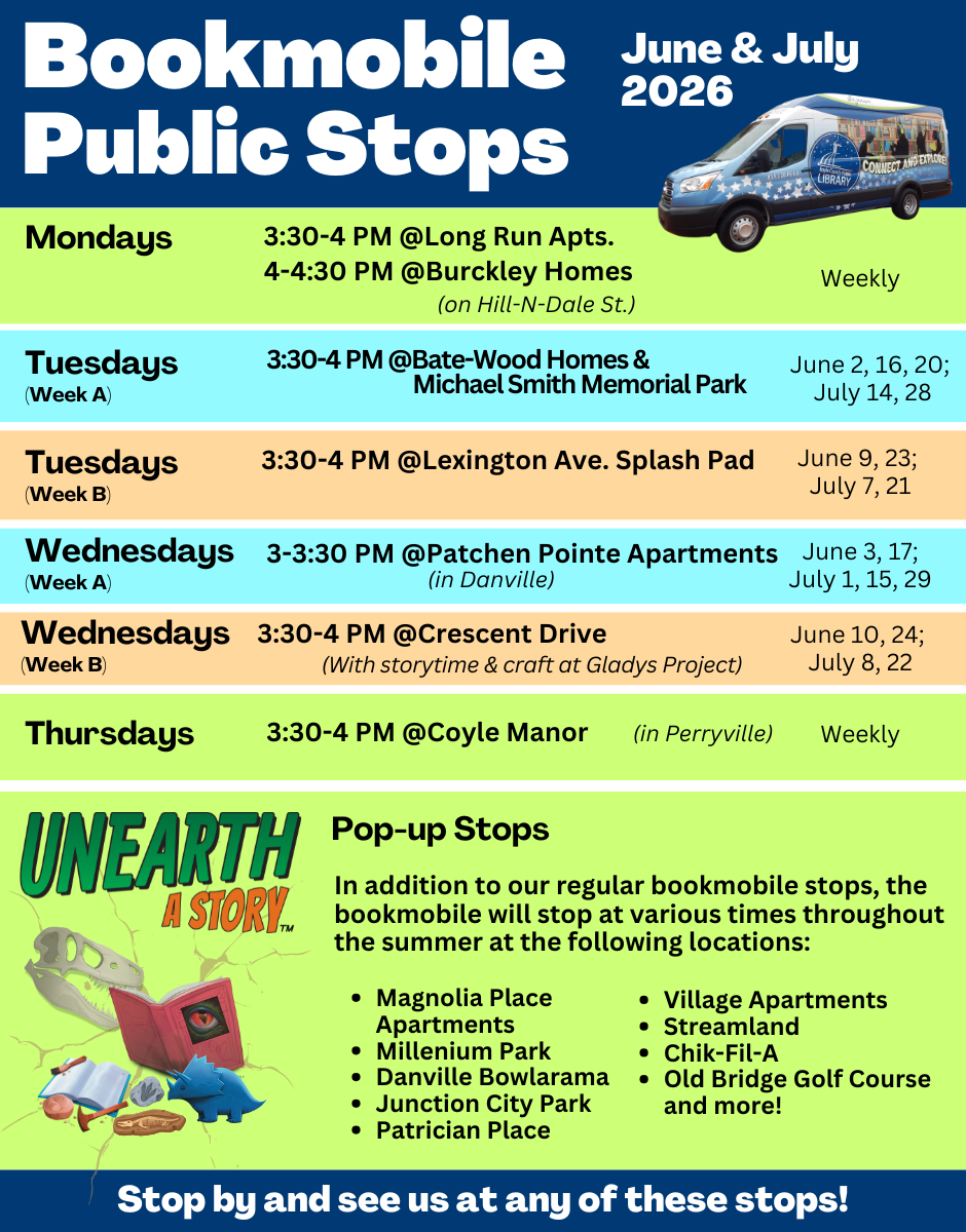 Bookmobile Public Stops January to May 2026