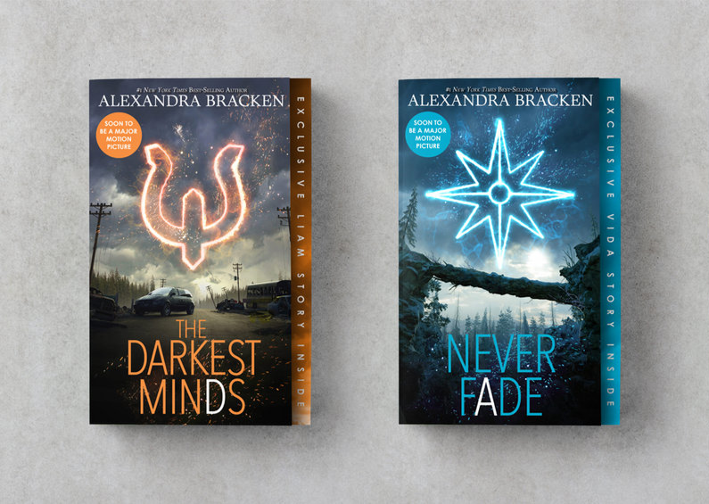 Images of two books titled The Darkest Minds and Never Fade by Alexandra Bracken.