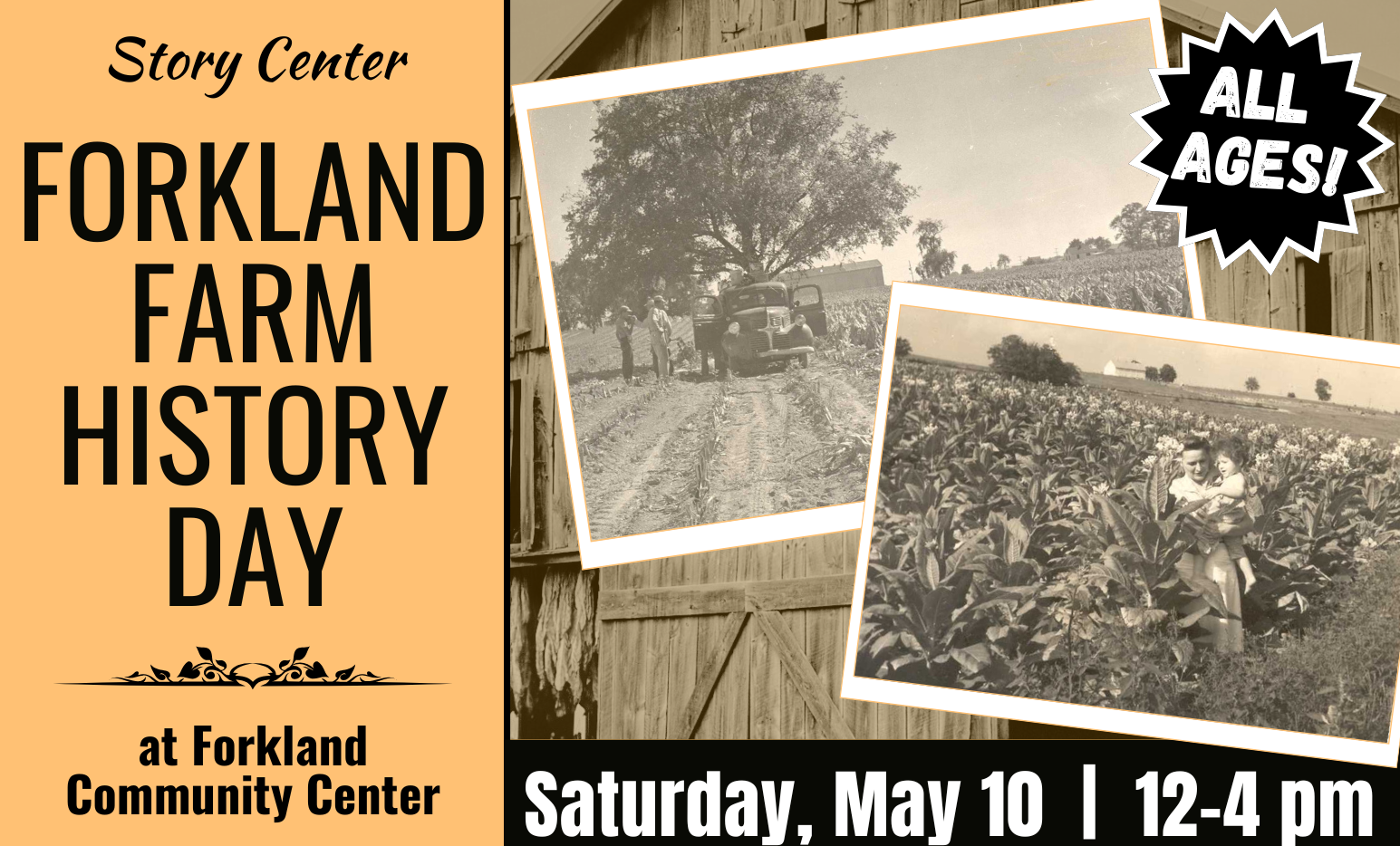 Forkland Farm History Day Flyer with farm images