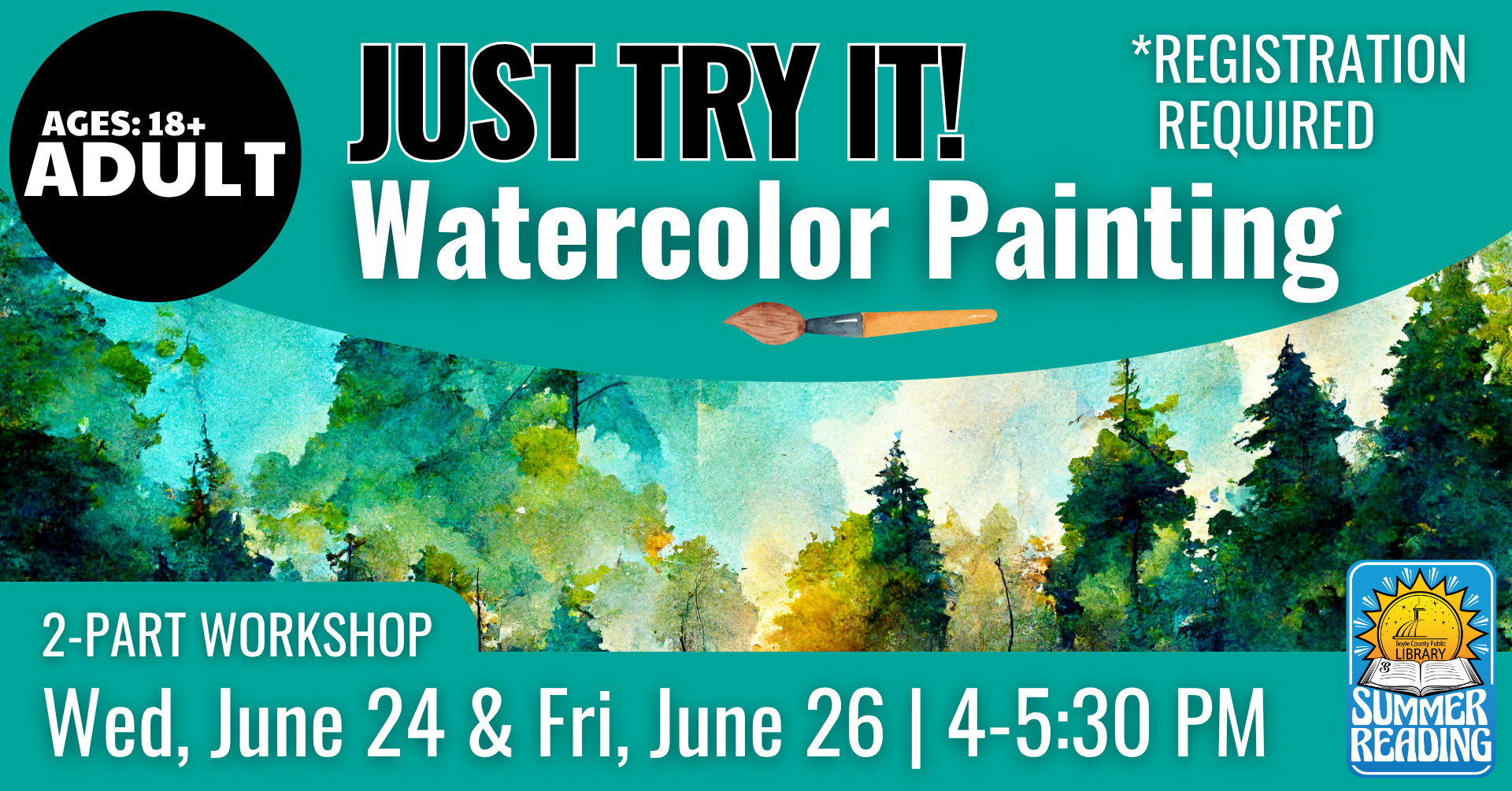 Just Try It Watercolor Painting 2-part workshop on June 25 and 25 at 4 PM registration required