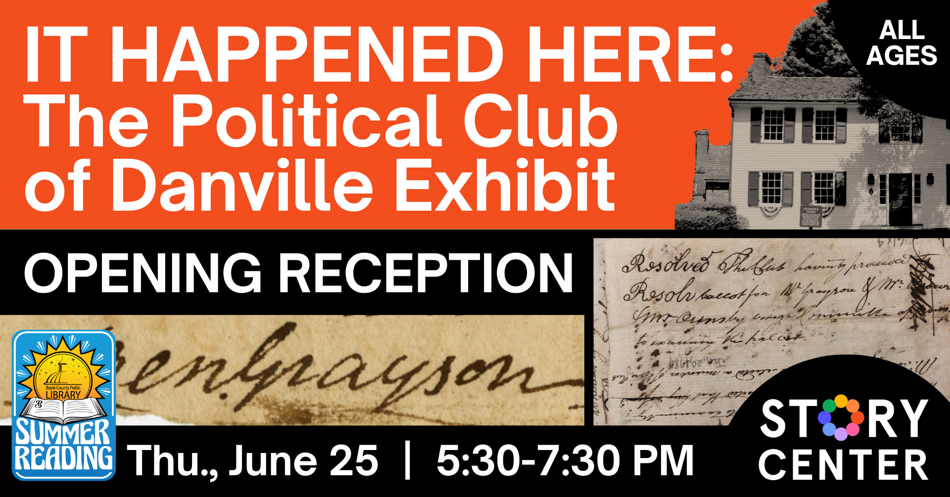 It Happened Here - The Political Club of Danville Exhibit Reception on June 25 from 5:30-7:30 PM at the Story Center