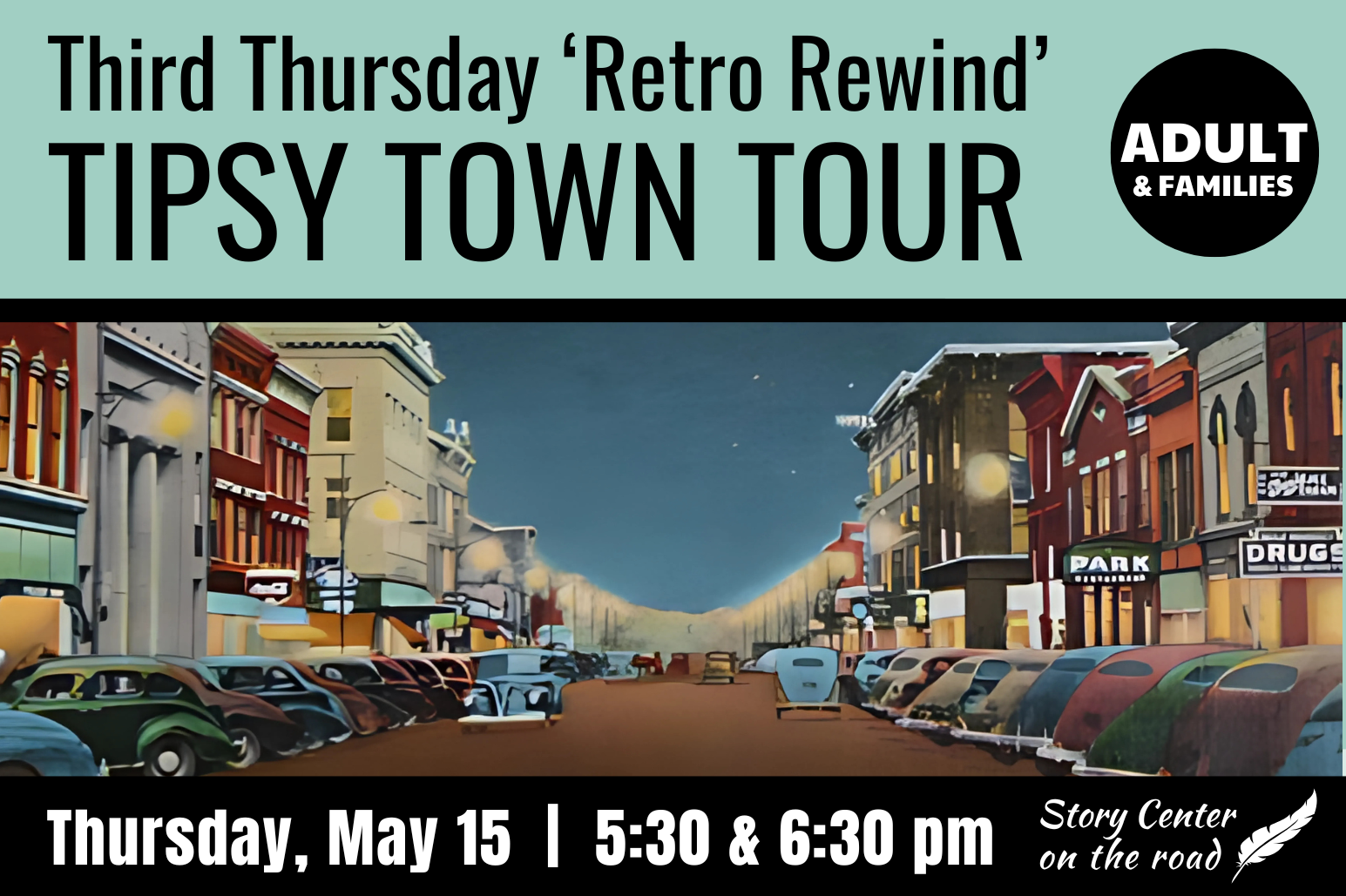 postcard of downtown Danville's Main Street at night