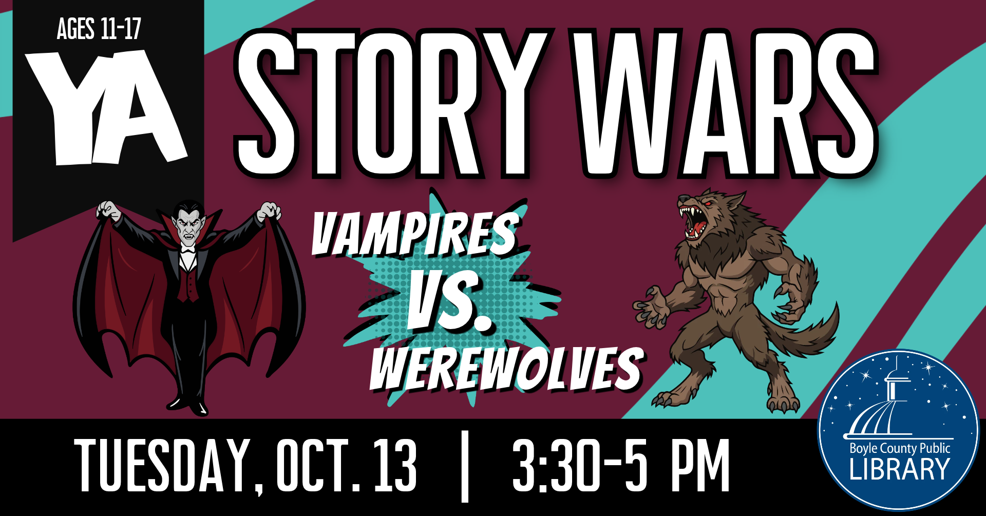 YA Story Wars: Vampires vs. Werewolves October 13 at 3:30 PM