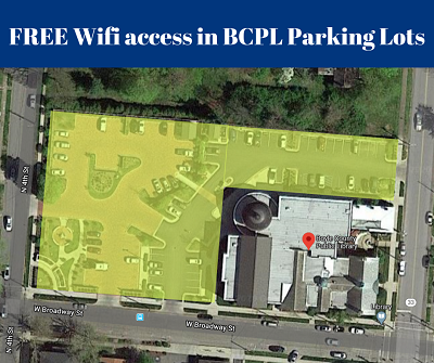 Boyle County Public Library map showing Wi-Fi access across the entire parking area.