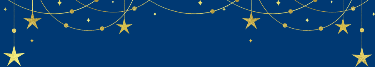 Blue background with yellow stars and streamers